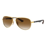 Óculos De Sol Ray-ban Carbon Fibre Standard Armação De Aço Cor Polished Gold, Lente Light Brown De Plástico Degradada, Haste Grey De Aço - Rb8313