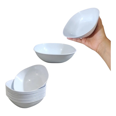 Tazon Hondo Plato Chico Plastico Tipo Melamina 300ml 12 Pzas Blanco Cuadrado Chico Liso