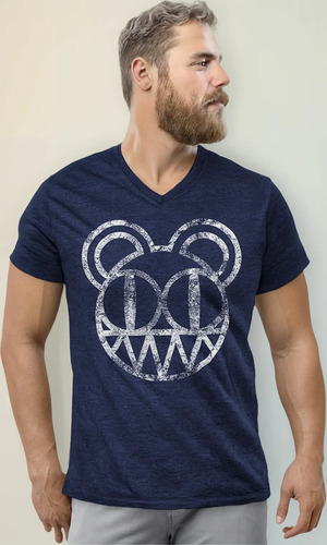 Radiohead Kid A Efecto Retro Playera Cuello En V Neck Rock