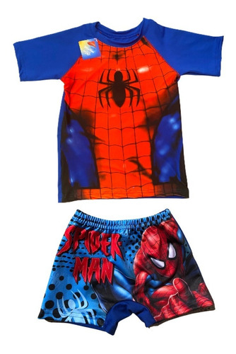 Combo Malla Short  + Remera Uv Hombre Araña Spiderman 