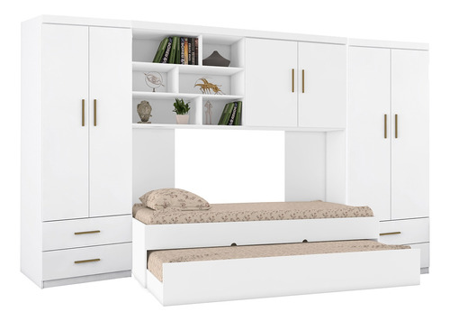 Quarto Modulado Juvenil Com 2 Guarda Roupa E Bicama Solteiro