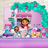 Painel + Displays Decoração Festa Infantil Gabby's Dollhouse