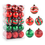 30 Bolas De Navidad, Bolas De Navidad Rojas, Verdes Y Blanca