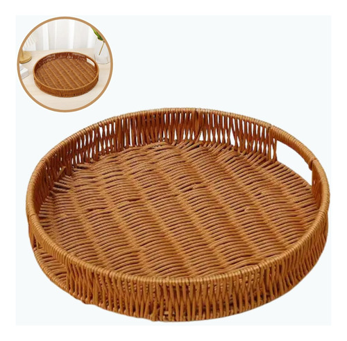 Bandeija Rattan Decoração Centro De Mesa Cesta Pães Fruteira Cor Marrom