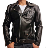 Chamarra Biker De Piel Para Hombre Chaqueta Cuero Negra Slim