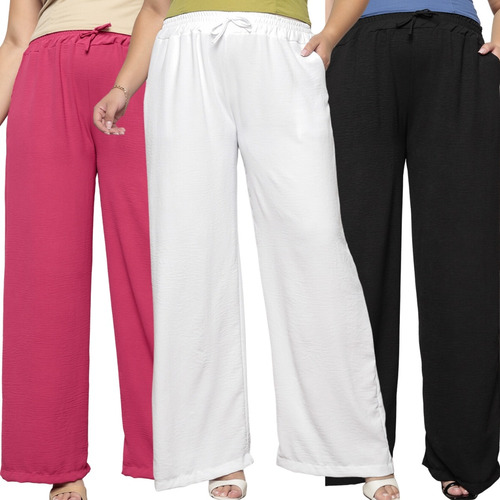 Calça Feminina Pantalona Wide Leg Plus Size C/ Elástico Duna