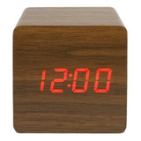 Reloj Despertador Cúbico Color Chocolate Con Led Rojo