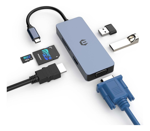 Hub Usb C 6 En 1, Adaptador Multipuerto Usb C Con Hdmi 4k, D