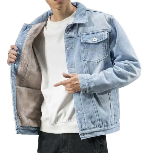 Chaqueta Jeans Hombre Chaqueta Cálida Con Forro Grueso