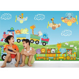 Adesivo Infantil Painel Zoo Animais Safari Trenzinho 23