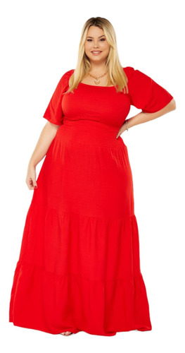 Vestido Longo Ciganinha C Manga Plus Size Evangelica Lastex