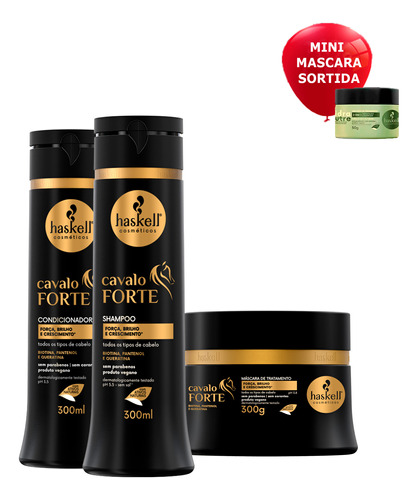 Haskell Cavalo Forte Shampoo Condicionador Mascara 300ml 