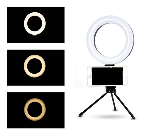 Ring Light 16cm/06 Polegadas+ Tripé De Mesa+ Suporte Celular