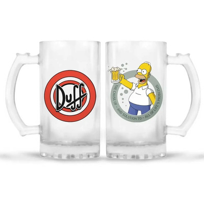Tarro Cervecero Duff Y Homero Simpson 16oz=473ml Satinado Blanco