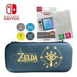 Bag Estojo Switch Zelda Oled + Película De Vidro + 4 Grips