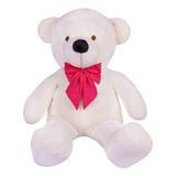 Urso De Pelúcia Gigante Teddy - Grande - Laço Personalizado Cor Baunilha Laço Pink