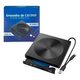 Gravador Leitor Cd Dvd 5gbps Usb 3.0 Tipo C P/ Ultrabook Mac