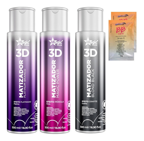 Kit 3 Magic Color 500ml - Ice Blond + Platinum + Blond Black