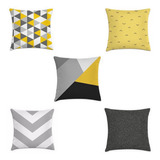 Kit 5 Capas De Almofadas Decorativas Cinza Amarelo E Preto