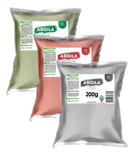 Kit 3 Argilas (verde, Vermelha E Cinza) 200g Skincare