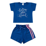 Conjunto Infantil Menina Coração Cropped E Shorts 4 A 14