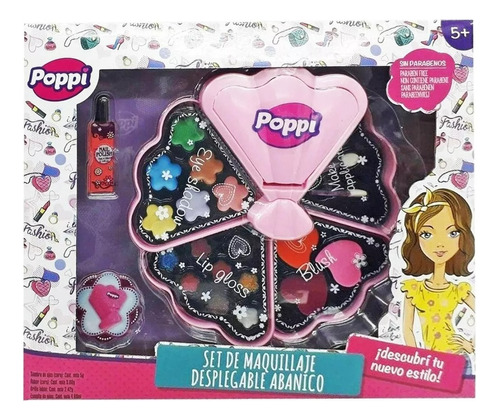 Set Maquillaje Infantil Poppi Esmalte Sombra Espejo Abanico