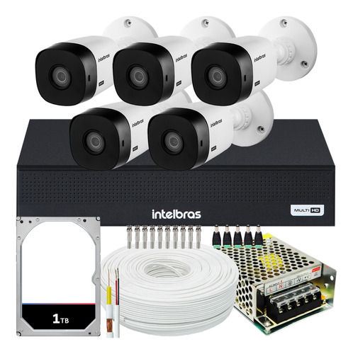 Kit 5 Cameras Seguranca Intelbras 1220 Full Dvr 8 Canais 1tb