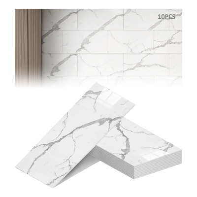 （versión gruesa）10 Paneles Decorativos Autoadhesivos De Pvc, 60 X 30 Cm, Con Diseño Imitación Mármol, Adecuados Para Sala De Estar, Cocina Y Pared De Tv, Blanco | MercadoLibre