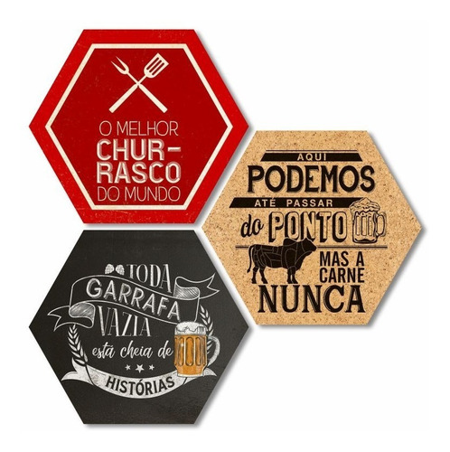 Kit Com 3 Placas Em Mdf - Churrasco - Cerveja - Bar