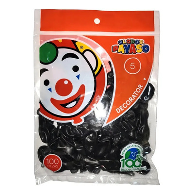 Globo Latex Decorator Redondo N° 5 Payaso C\u002F100 Piezas Color Negro | MercadoLibre