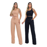 2 Conjunto Pantalona Feminina Cropped Regata Fabrica Atacado