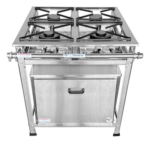 Fogão Industrial Inox 4 Bocas Misto Baixa Pressão Forno Mr 