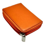 Porta-tarjetas De Crédito-11 Divisores - 100% Cuero- Naranja