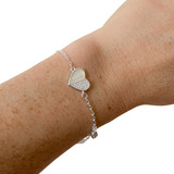 Pulsera De Plata 925 Corazón Con Nacar Cubic Y Punto De Luz 