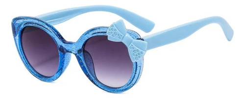 Óculos De Sol Infantil Brilho Glitter Menina Gato De Laço Cor Azul