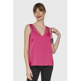 Blusa Satín Encaje Tirante Ancho Fucsia Nicopoly