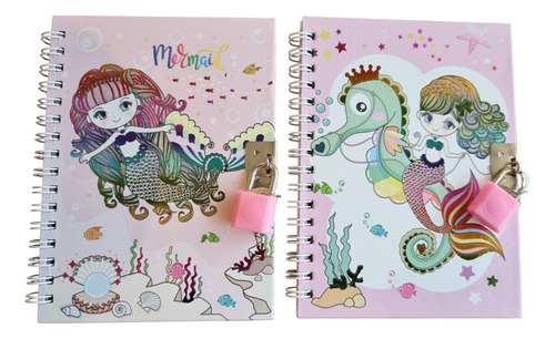 Diario Intimo Infantil Candado Llave 15x10cm Sirena X 2unid