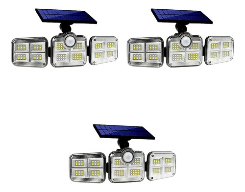 Kit 3x Holofote Solar Com 3 Cabeças Led 800w Powerlight