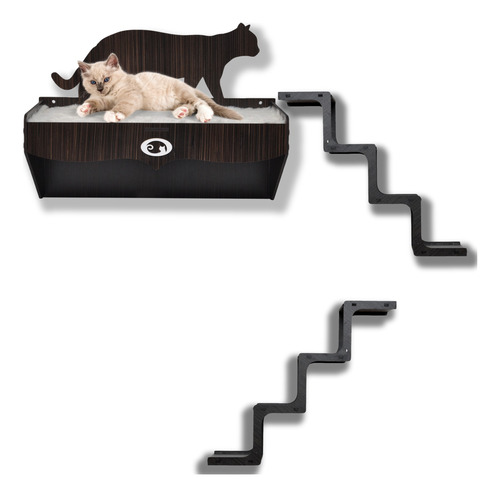 Cama Suspensa Para Gatos De Parede Kit Playground Madeira