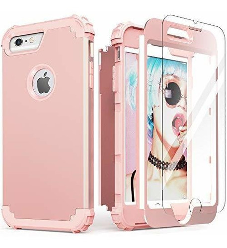 Funda Para iPhone 6s Plus/6 Plus Rosa Con Protector Pantalla