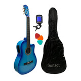Guitarra Electrocriolla Sunset Eq 4 Bandas Funda Color Azul