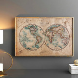 Mapa Mundial Hemisferios 80x120 Con Marco Cuadro Decorativo