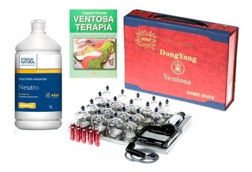 Kit Ventosa Acupuntura 19 Copos + Óleo Massagem Livro Grát