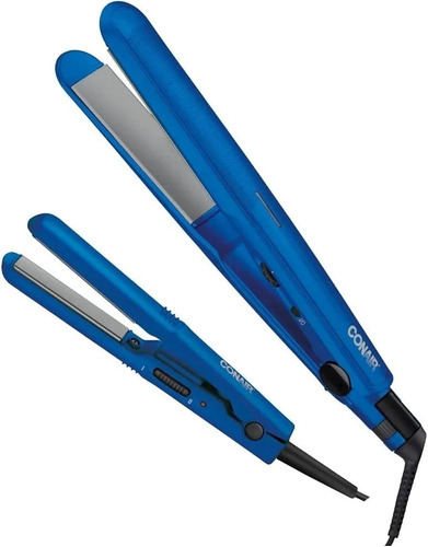 Set Plancha Y Mini Plancha Conair Tecnología Cerámica 210°c Color Azul