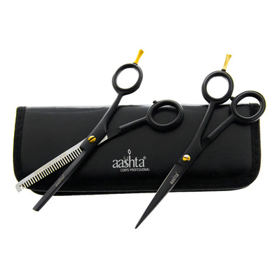 Tijeras Peluquero Aashta 5.5 Pulgadas Negro Acero Inoxidable Pack 2 Unidades Diestro | Meses sin interés