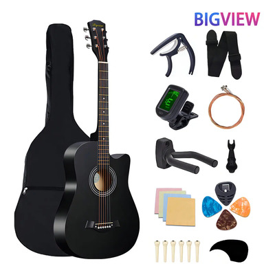 Bigview Guitarra Acústica Clásica Negra 38 Pulgadas – Paquete Completo con Funda, Cuerdas de Repuesto y Accesorios | Meses sin interés