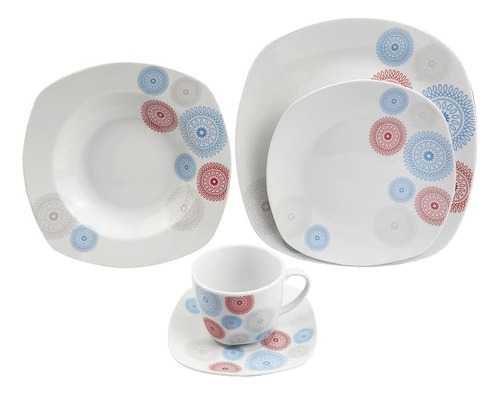 Set De Vajilla Platos Azul Rojo Porcelana 20 Piezas Clásico