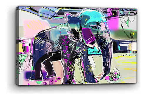 Cuadro Moderno Canvas Elefante Graffiti 90x140cm