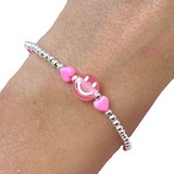 Pulsera Hilo Rosa Con Carita Feliz Baño De Plata Ps 270-19