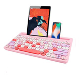 Teclado Inalambrico Teclas Redondas Rosa Multidispositivo